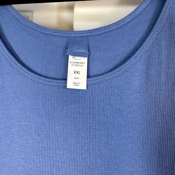 Cotton Ribbed Blue Slim Fit Scoop Neck Tank Top XXL - Picture 7 of 11